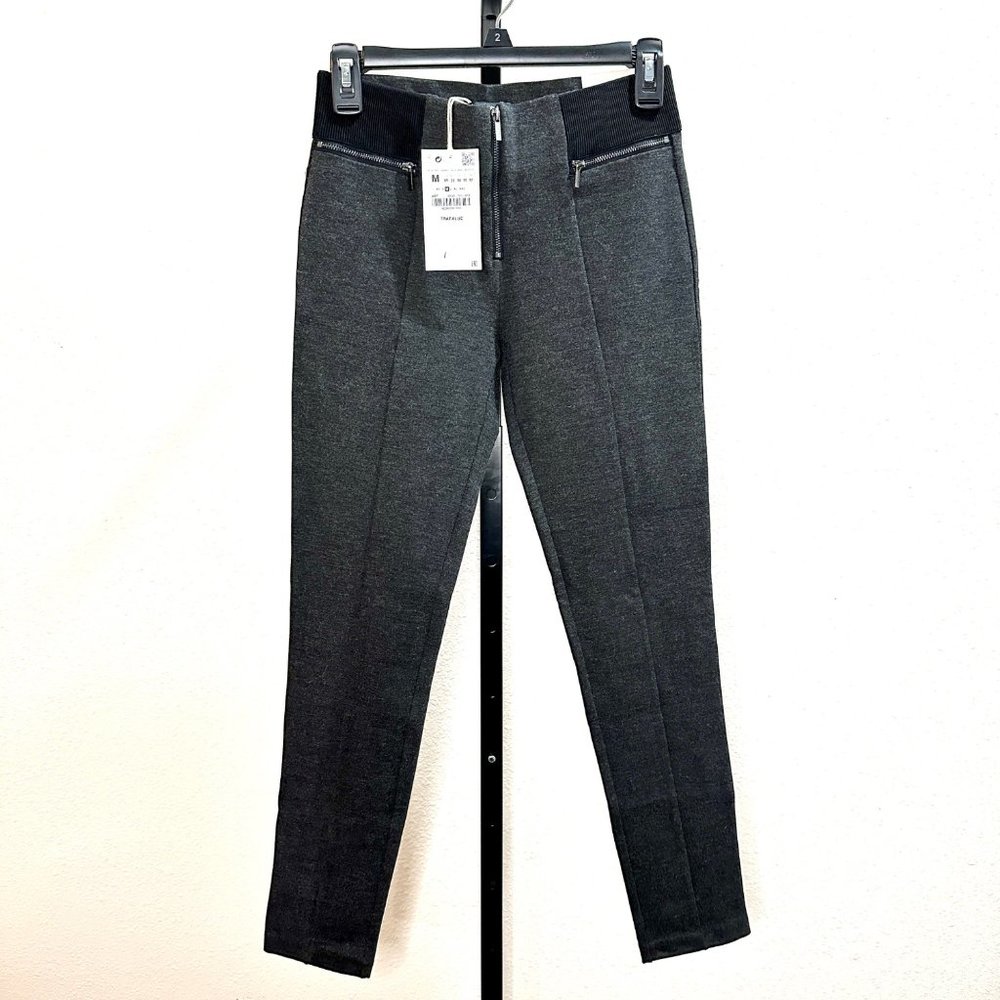 Zara Trafaluc Dark Gray Mid-Rise Skinny Pants with Front Zipper - Medium